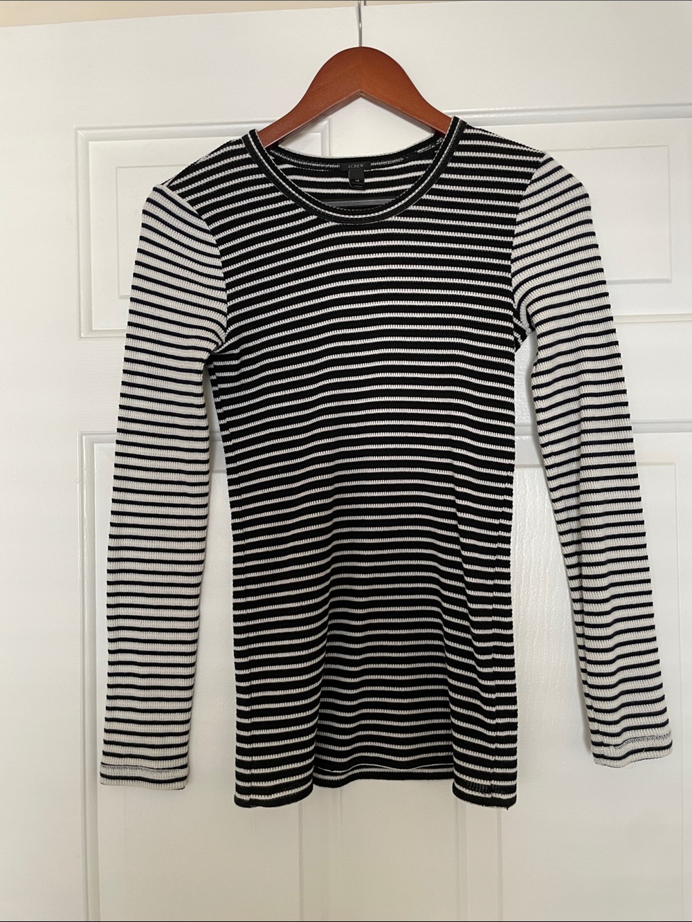 J. Crew Black and White Striped Long-Sleeve Crew Top